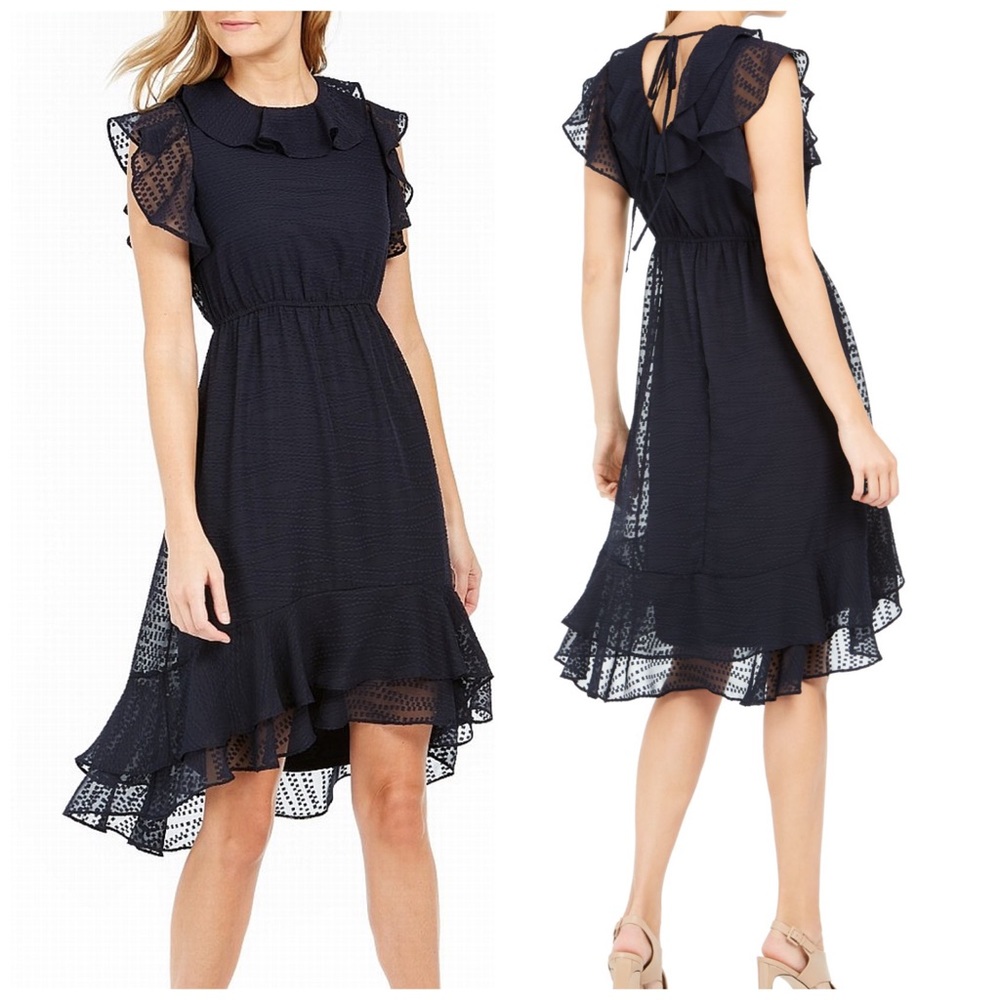 Calvin Klein Ruffle Cap Sleeves Dress Blue Sz 8